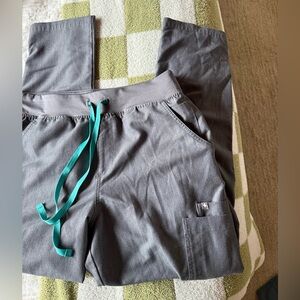 Figs Charcoal Scrub Pants with Aqua Accent